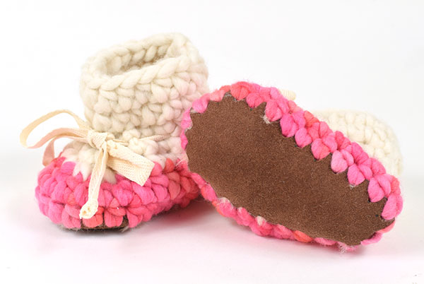 Two-Tone Hot-Pink Babt Booties